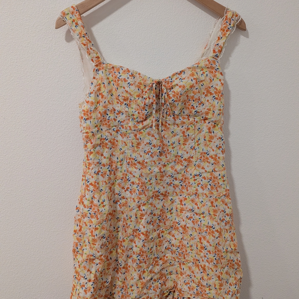 Fall Dress Astr Floral Dress with Orange and Blue Accents #009